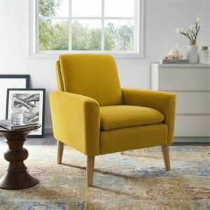 Arm Chair Accent Single Sofa Linen Fabric Upholstered Living Room Citrine Yellow