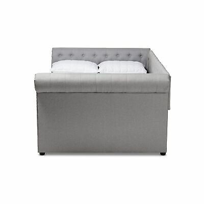 Mabelle Modern Button-Tufted Gray Fabric Rolled Arms Sofa Daybed Bed Frame 3