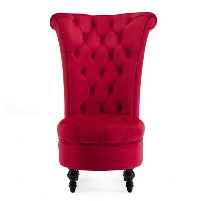 Upholstered Velvet Button Tufted Backrest High Back Ottoman Accent Chair, Red 2
