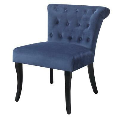 Rolled Tufted Velvet Accent Chair in Marine Blue Fabric 1