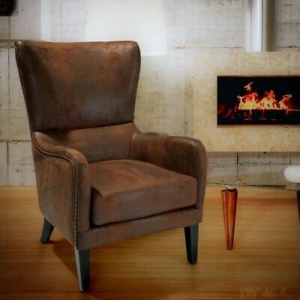 Noble House Columbus Fabric Studded Club Chair in Brown