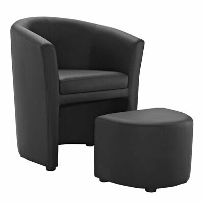 Modway Divulge Faux Leather Accent Chair with Ottoman in Black