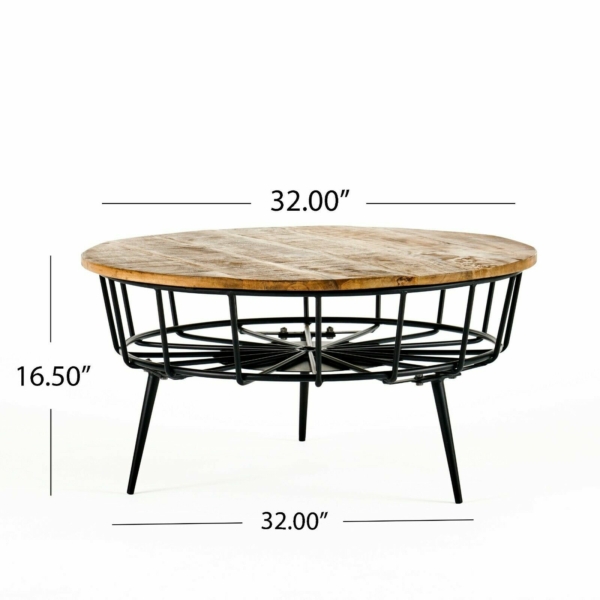 Tomilson Modern Industrial Handcrafted Mango Wood Coffee Table, Natural and Black 10