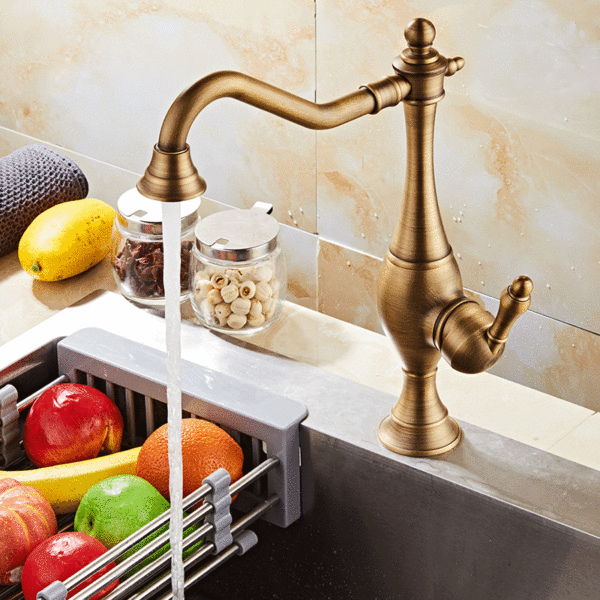Deck Mount Antique Brass Single Handle Bath Kitchen Sink Faucet 6
