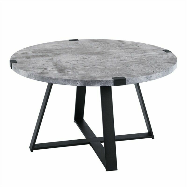Round Laminate Top and Metal Wrap Coffee Table in Dark Concrete Finish