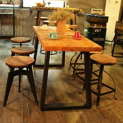 iKayaa Pine Wood Top Swivel Kitchen Bar Stools Chairs Industrial Style 2pcs 4