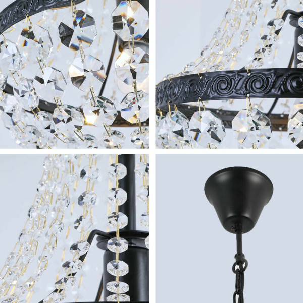 18"Modern Black Crystal Pendant Light Chandelier Lamp E26 French Empire Decor 6