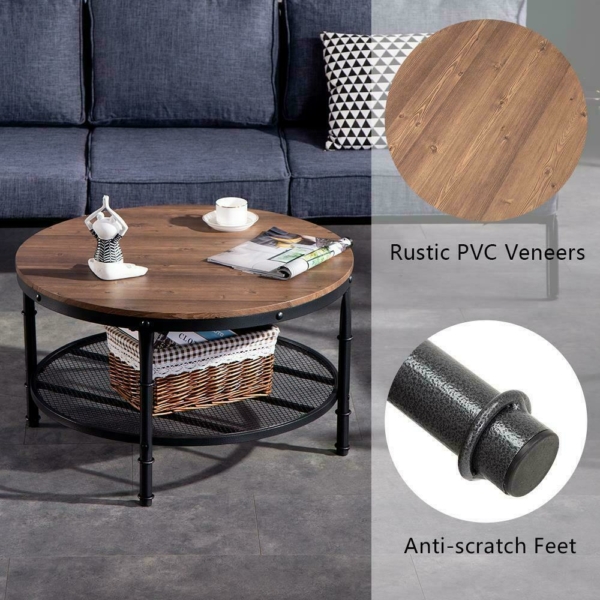 Modern Style Round Coffee Table Wood w/ Shelf Living Room Home Furniture 6