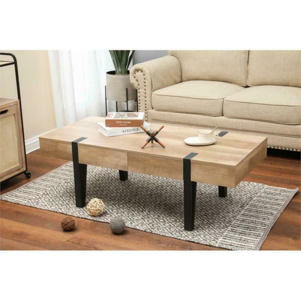 LuxenHome White Oak Wood Finish Coffee Table with Storage 5
