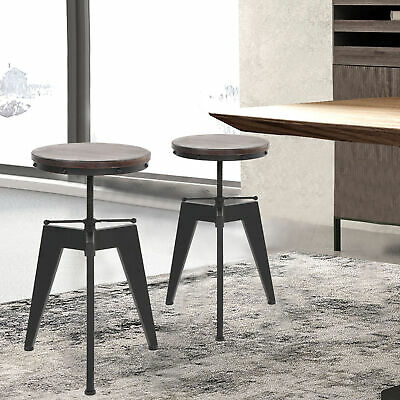 iKayaa Pine Wood Top Swivel Kitchen Bar Stools Chairs Industrial Style 2pcs 8