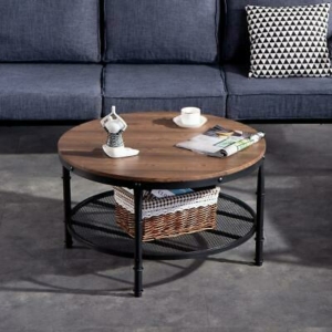 Modern Style Round Coffee Table Wood w/ Shelf Living Room Home Furniture