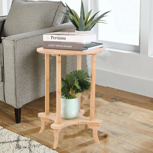 2 Tiered Wooden End Table Round 1