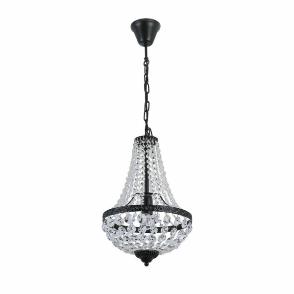 18"Modern Black Crystal Pendant Light Chandelier Lamp E26 French Empire Decor 2