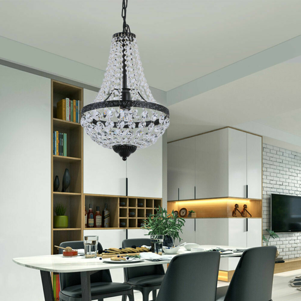 18"Modern Black Crystal Pendant Light Chandelier Lamp E26 French Empire Decor 9