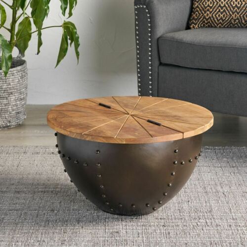 Aysen Handcrafted Modern Industrial Mango Wood and Iron Coffee Table 4