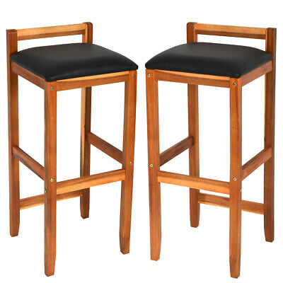 Set of 2 Acacia Wood Barstools 28.5" Bar Chair Upholstered 3