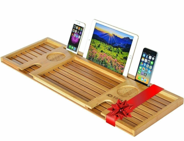 Natural Bamboo Bathtub Caddy Bath Serving Tray for 2 - Wood Accessories Set 1
