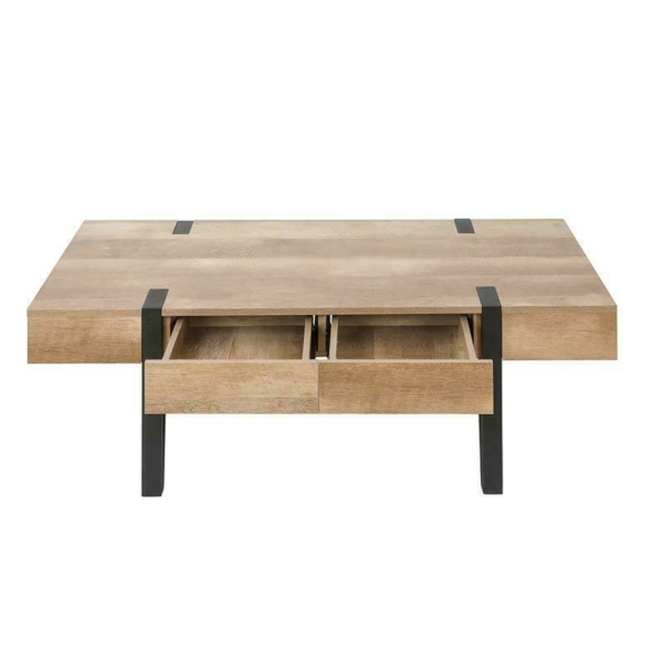 LuxenHome White Oak Wood Finish Coffee Table with Storage 6