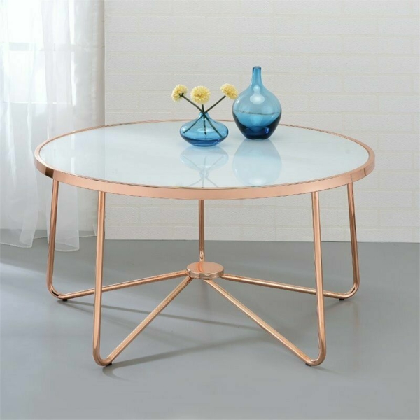 ACME Alivia Coffee Table in Frosted Glass and Rose Gold