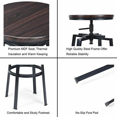 Set of 2 Vintage Bar Stool Industrial Adjustable Wood Metal Design Pub Chairs 9