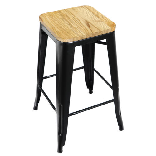 Set of 4 Metal Counter Bar Stools Pub Industrial 26" Height w/ Wood Seat 330LB 3