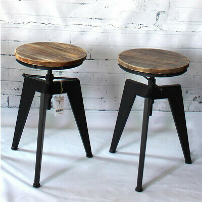 iKayaa Pine Wood Top Swivel Kitchen Bar Stools Chairs Industrial Style 2pcs