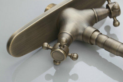 Antique Brass Swivel 2 Lever + Deck Plate Bathroom Faucet 8