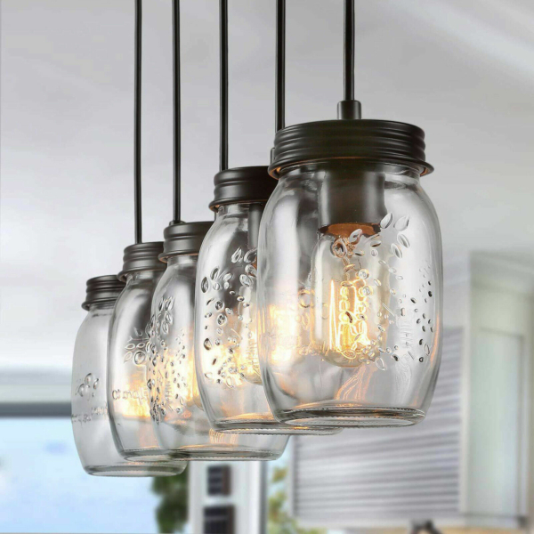 Farmhouse Lighting 5 Lights Ceiling Glass Jar Pendant Light 3