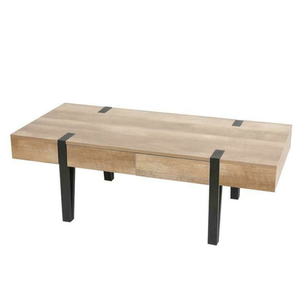 LuxenHome White Oak Wood Finish Coffee Table with Storage 10