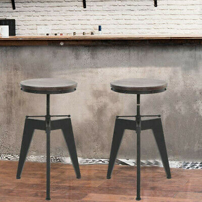 iKayaa Pine Wood Top Swivel Kitchen Bar Stools Chairs Industrial Style 2pcs 2