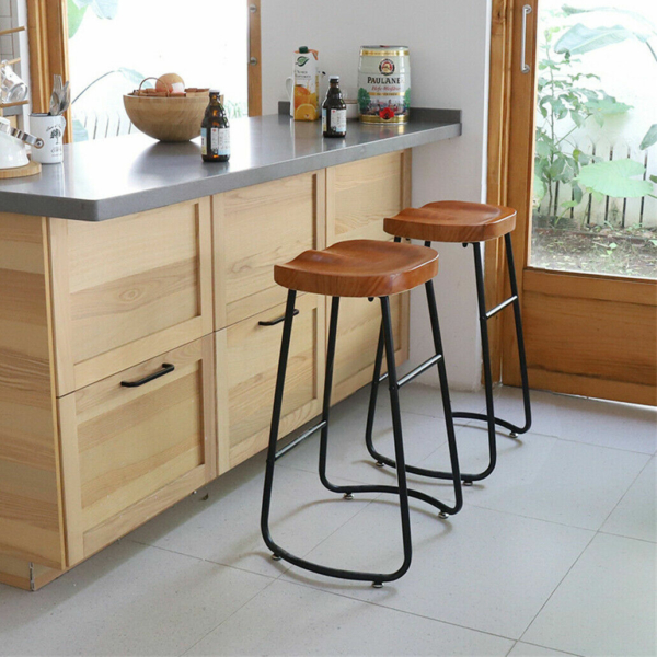 Industrial Bar Stools Kitchen Island Chair - Wood 1