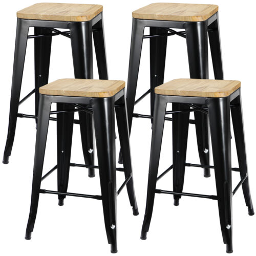 Set of 4 Metal Counter Bar Stools Pub Industrial 26" Height w/ Wood Seat 330LB 8
