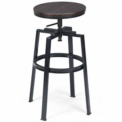 Set of 2 Vintage Bar Stool Industrial Adjustable Wood Metal Design Pub Chairs 8