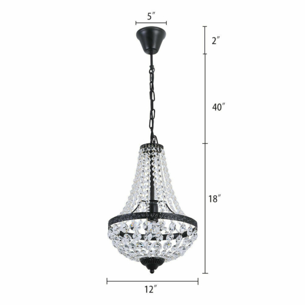 18"Modern Black Crystal Pendant Light Chandelier Lamp E26 French Empire Decor 3