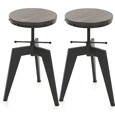 iKayaa Pine Wood Top Swivel Kitchen Bar Stools Chairs Industrial Style 2pcs 1
