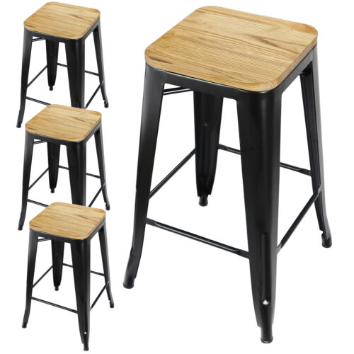 Set of 4 Metal Counter Bar Stools Pub Industrial 26" Height w/ Wood Seat 330LB 5