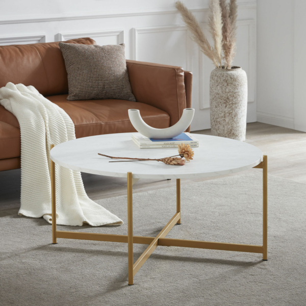 Belleze Round Coffee Table, Marble/Gold 1
