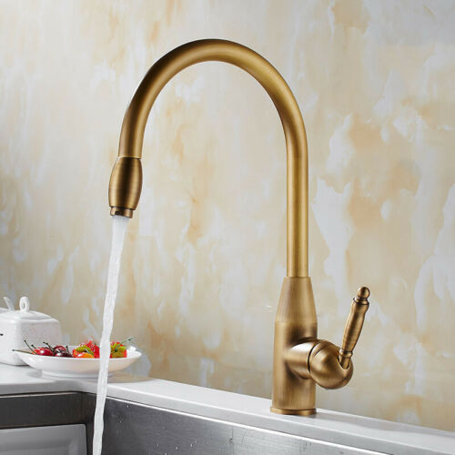 Antique Brass Kitchen Sink Faucet Swivel & Pull Down Spout - 1 Handle 2