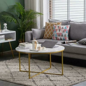Modern Marble Simple MDF Metal Round Coffee Table Home Furniture White New
