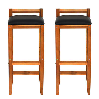 Set of 2 Acacia Wood Barstools 28.5" Bar Chair Upholstered 4