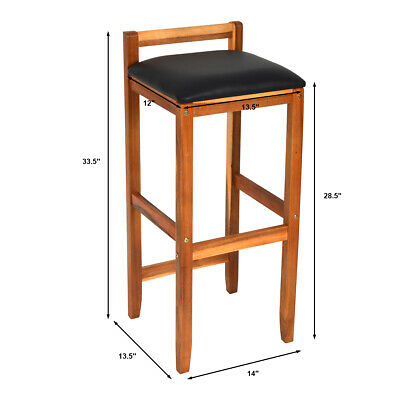Set of 2 Acacia Wood Barstools 28.5" Bar Chair Upholstered 2