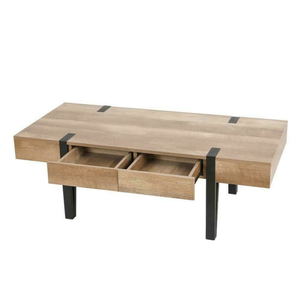 LuxenHome White Oak Wood Finish Coffee Table with Storage 7