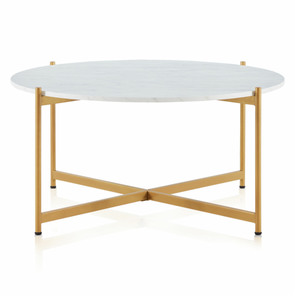 Belleze Round Coffee Table, Marble/Gold 2
