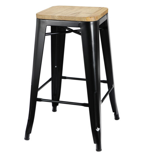 Set of 4 Metal Counter Bar Stools Pub Industrial 26" Height w/ Wood Seat 330LB 9