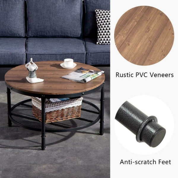 Modern Style Round Coffee Table Wood w/ Shelf Living Room Home Furniture 5