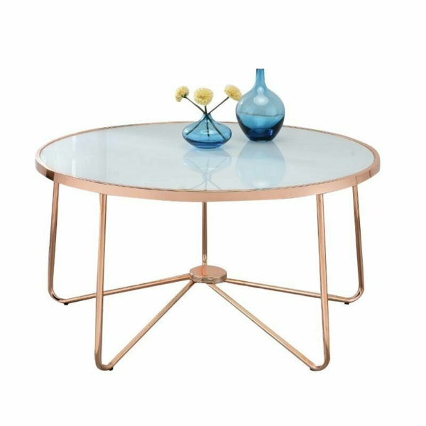 ACME Alivia Coffee Table in Frosted Glass and Rose Gold 1