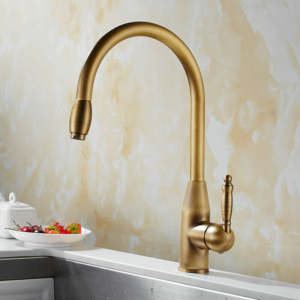 Antique Brass Kitchen Sink Faucet Swivel & Pull Down Spout - 1 Handle