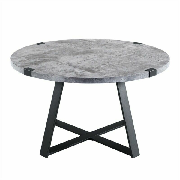 Round Laminate Top and Metal Wrap Coffee Table in Dark Concrete Finish 2