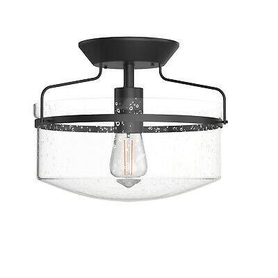 Industrial Seeded Glass Flush Mount Ceiling Light Fixture 8