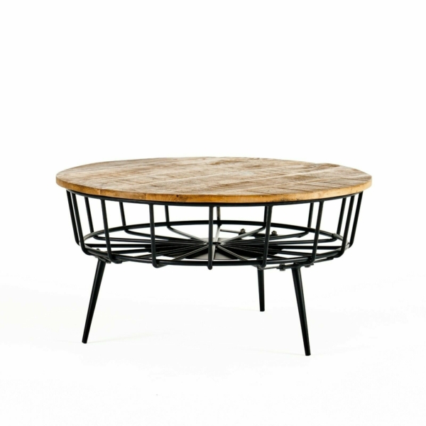 Tomilson Modern Industrial Handcrafted Mango Wood Coffee Table, Natural and Black 4